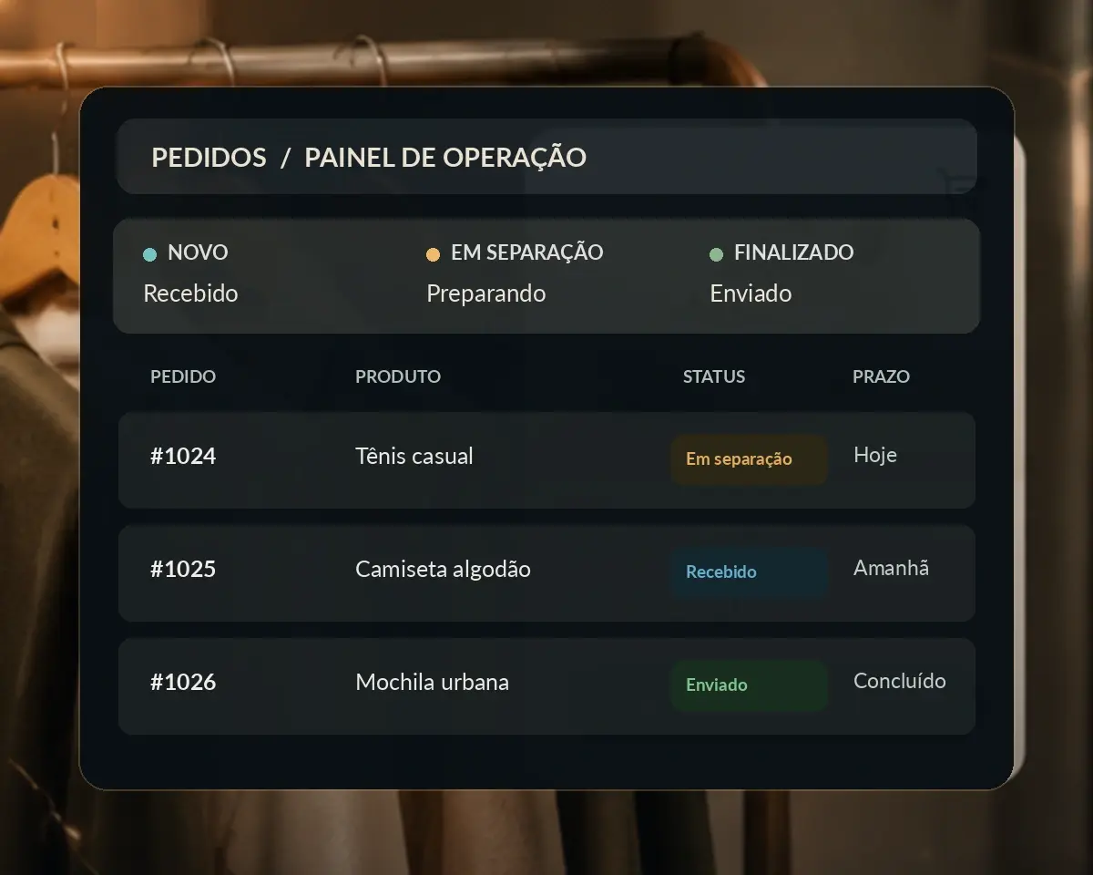 Ilustração editorial de painel de pedidos, sem representar um sistema entregue.