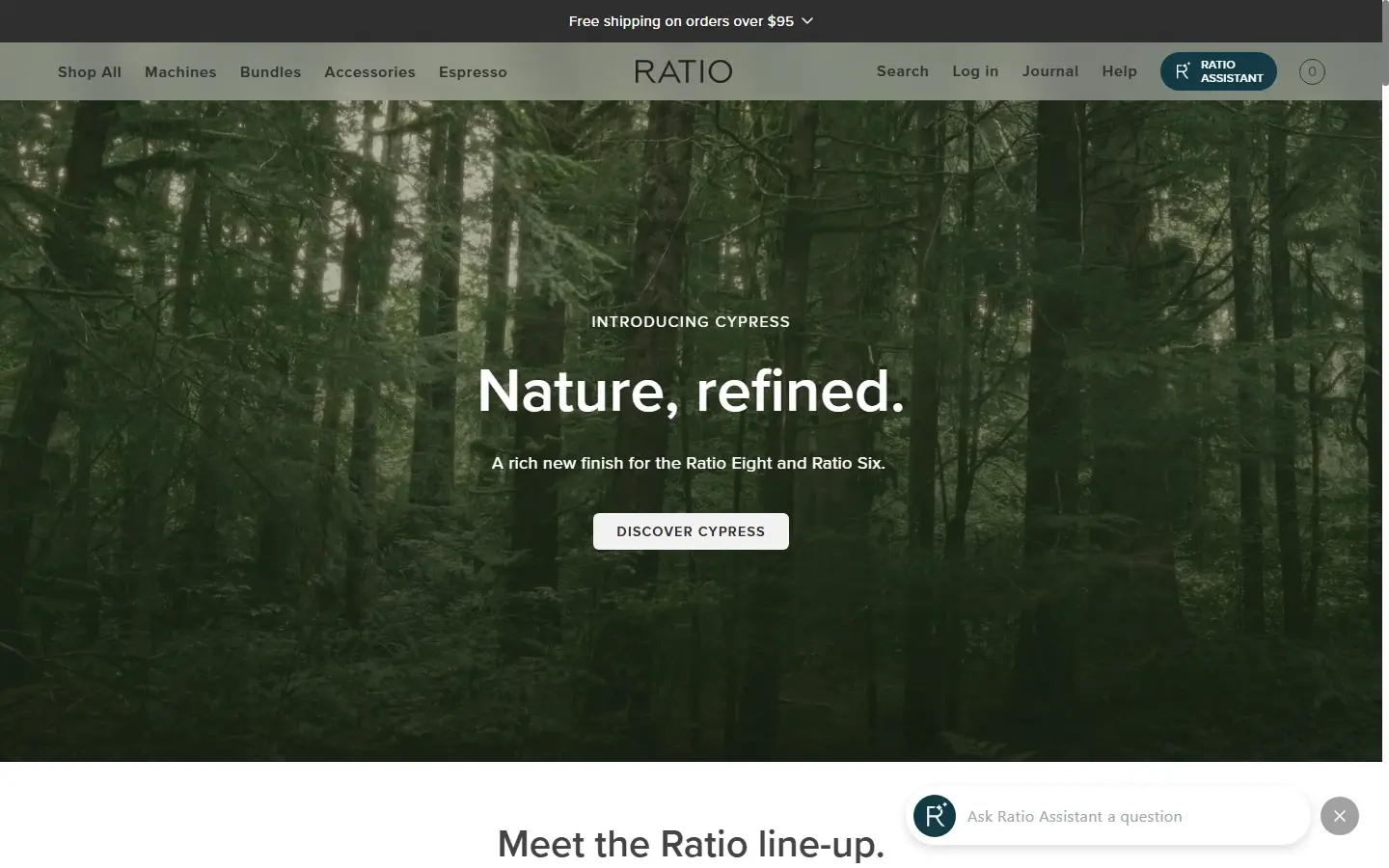 Captura real da homepage desktop da Ratio Coffee.