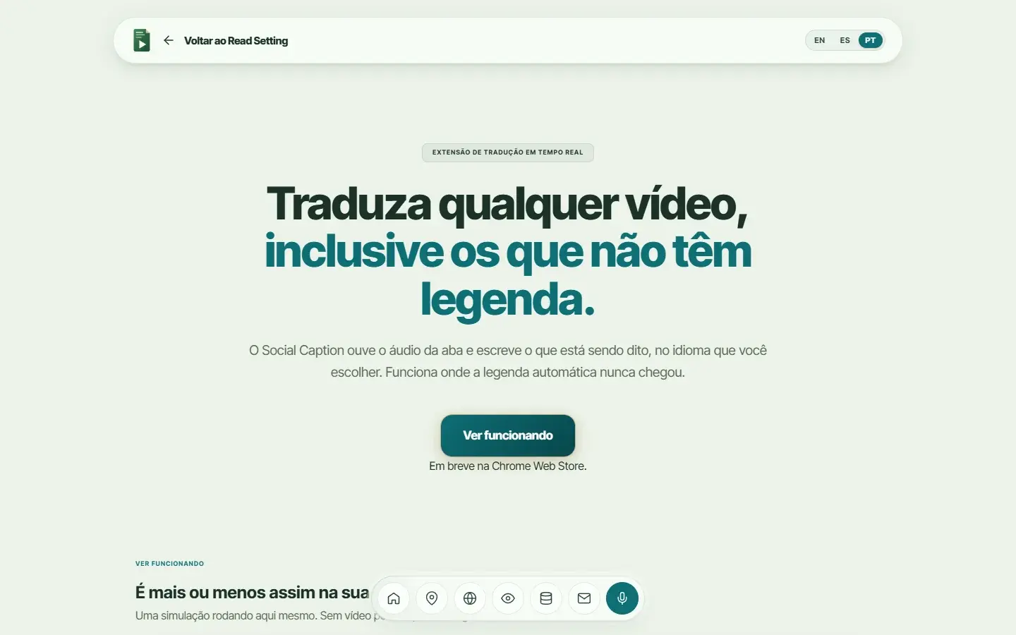 Página de apresentação do Social Caption.