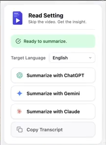 Detalhe ampliado das opções reais da extensão Read Setting.