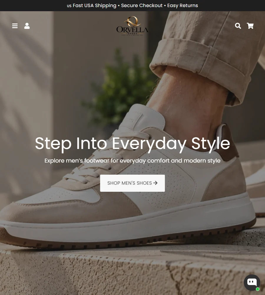 Loja Orvella Shoes, com calçados em destaque na primeira dobra.